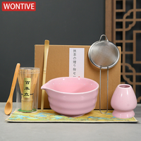 7pcs Traditional Bamboo Ceramic Japanese Matcha Tea Set with Spout Reusable Matcha Whisk Set Food Grade Safe Match Bowl Stirring