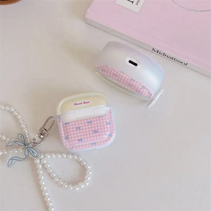Case for Huawei Freeclip2 Clip Earphone Cover Heart Pink Grid Splicing for Huawei Freebuds 7i/6i Protective Case for 4E SE3 Pro4