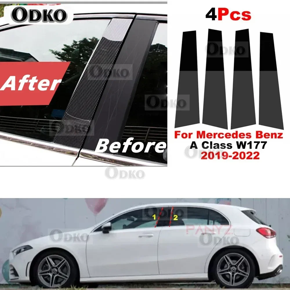 

Автомобильное окно, дверь, B C, стойки, накладка для Mercedes Benz A Class W177 2019-2022, черное углеродное волокно, зеркальный эффект, наклейка для ПК