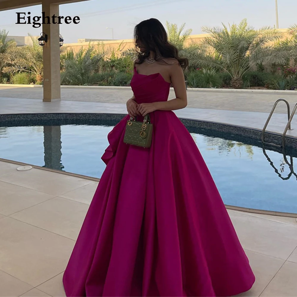 Eighree Vintage Fuchsia Saudi Arabia Prom Dresses Stain Strapless Robes De Soirée Long Evening Dresses Formal Occasion Dress