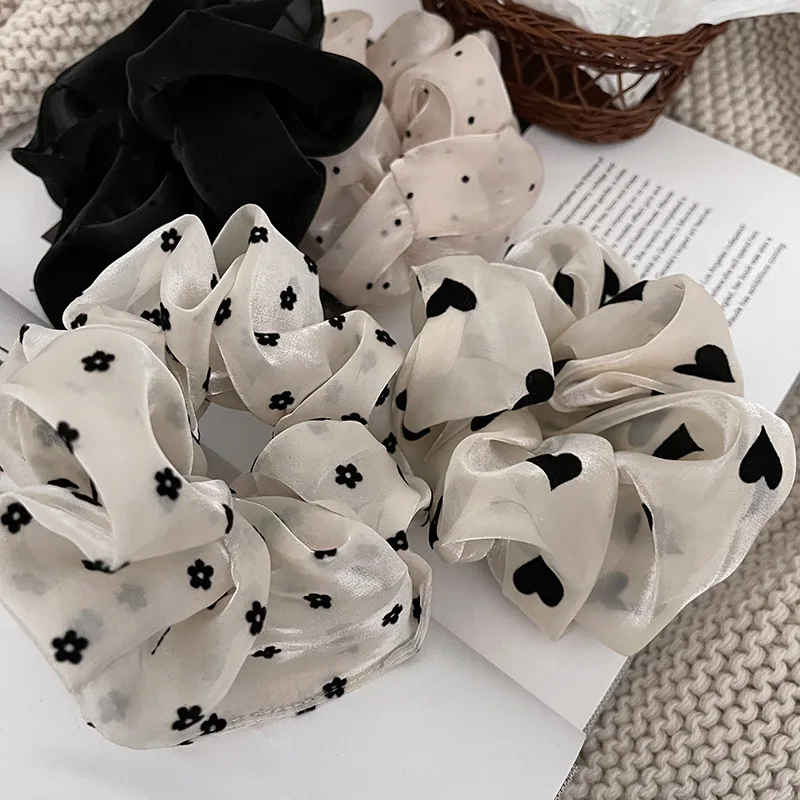 Texture wave point mesh lace large intestine hair ring head rope new ball head ponytail hair accessories girls hair rope