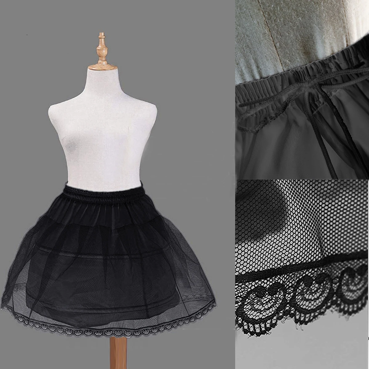 

Stock White Black Lolita Daily Fishbone Skirt 2 Hoops Lace Edge Short Prom Party Petticoat Wedding Accessory tutu Underskirt