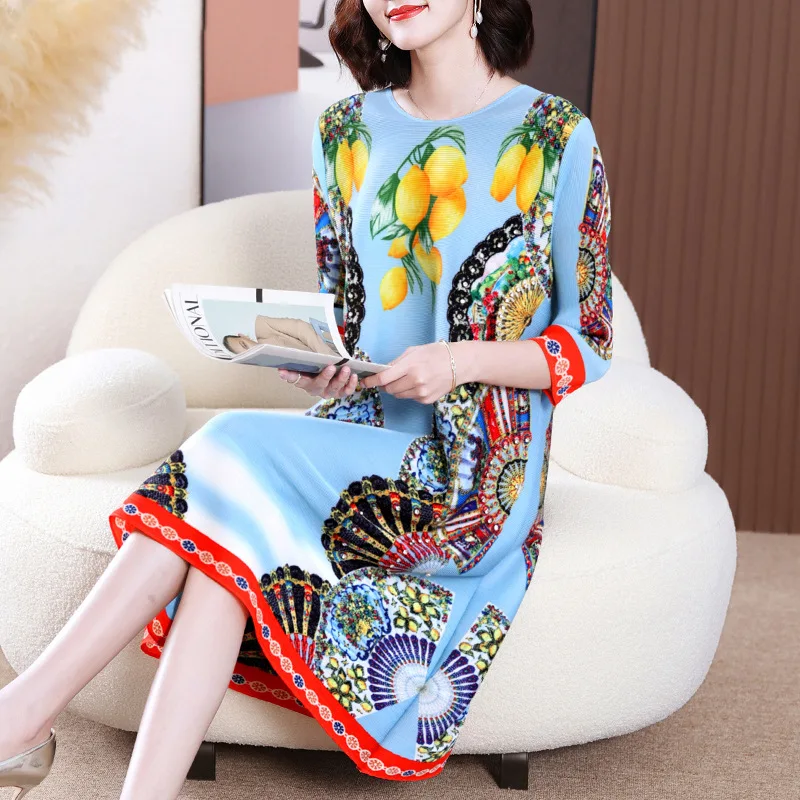 

Autumn 2024 New Women's Retro Print Dress Large A-line Dress vestidos de noche juveniles LOOSE Slight Strech