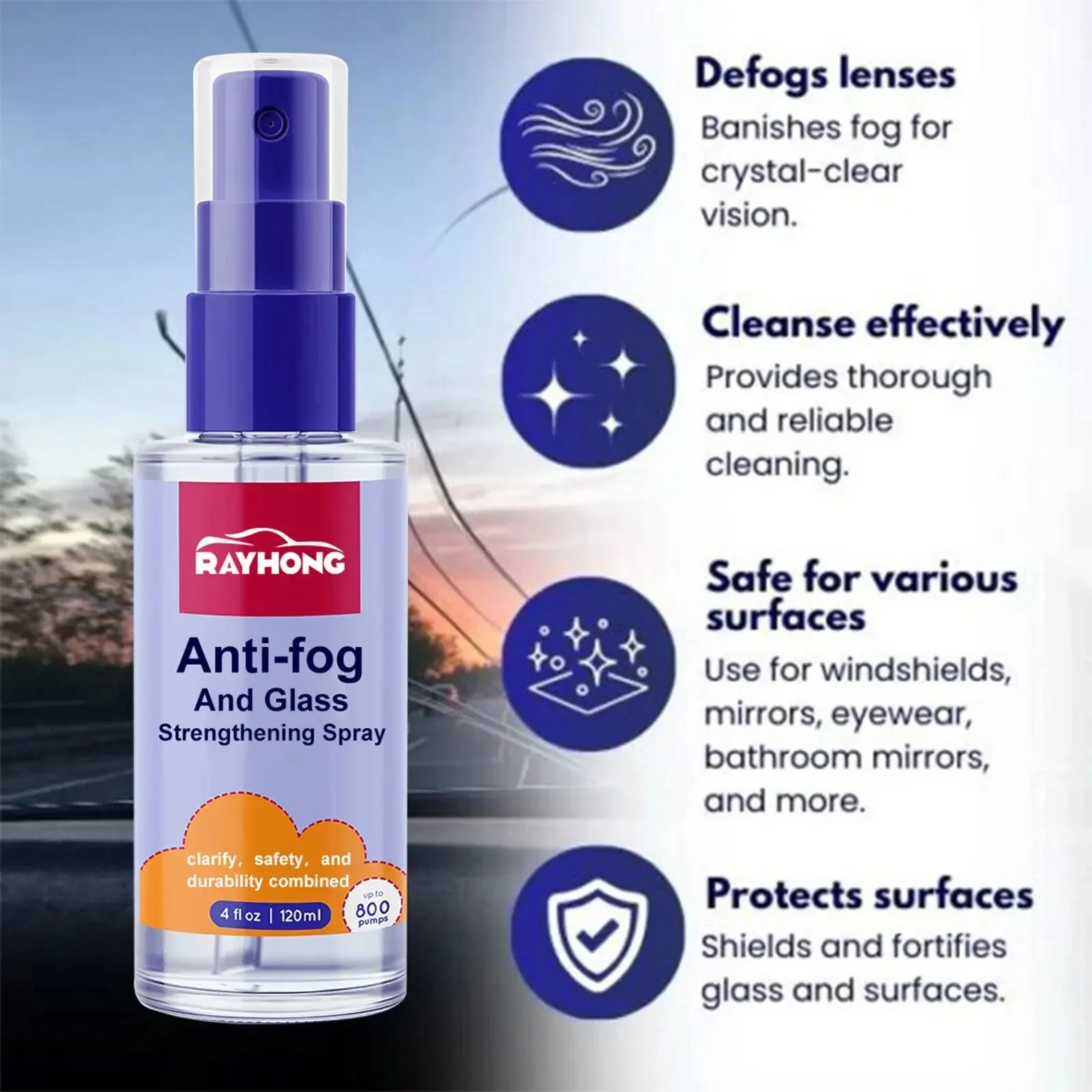 Anti Fog Spray Glass Auto Windshield Antifog Coating Agent Long-Lasting Cleaner Waterproof Rainproof Car Mirror Defogging Liquid