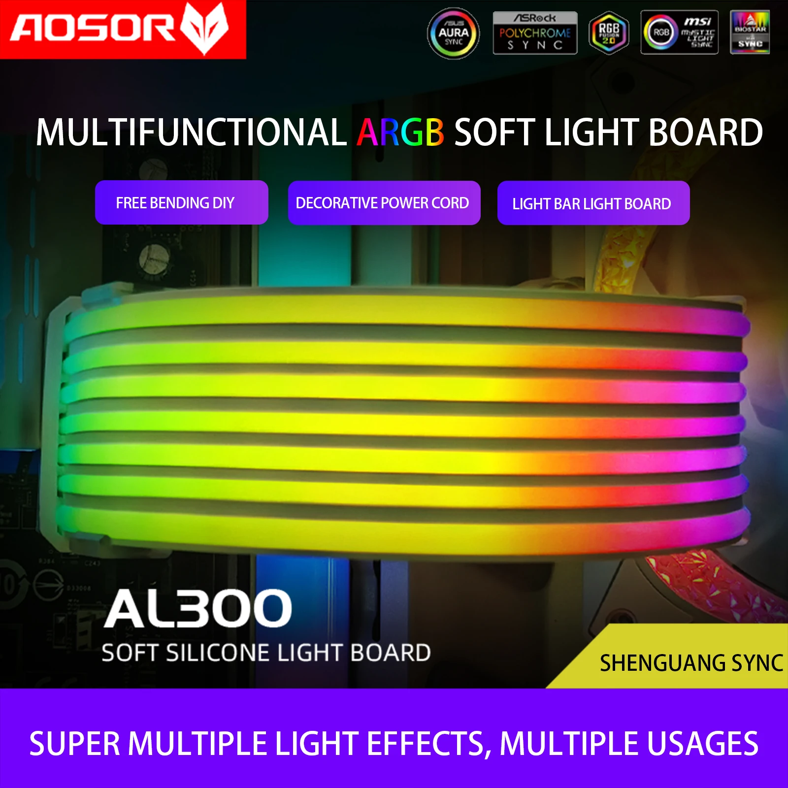 

COOLMOON AOSOR Lamp Tape PC Backlight Flexible Mounting Light 5V ARGB Aura Sync Flexible LED Light Bendable for 8P Graphics Card