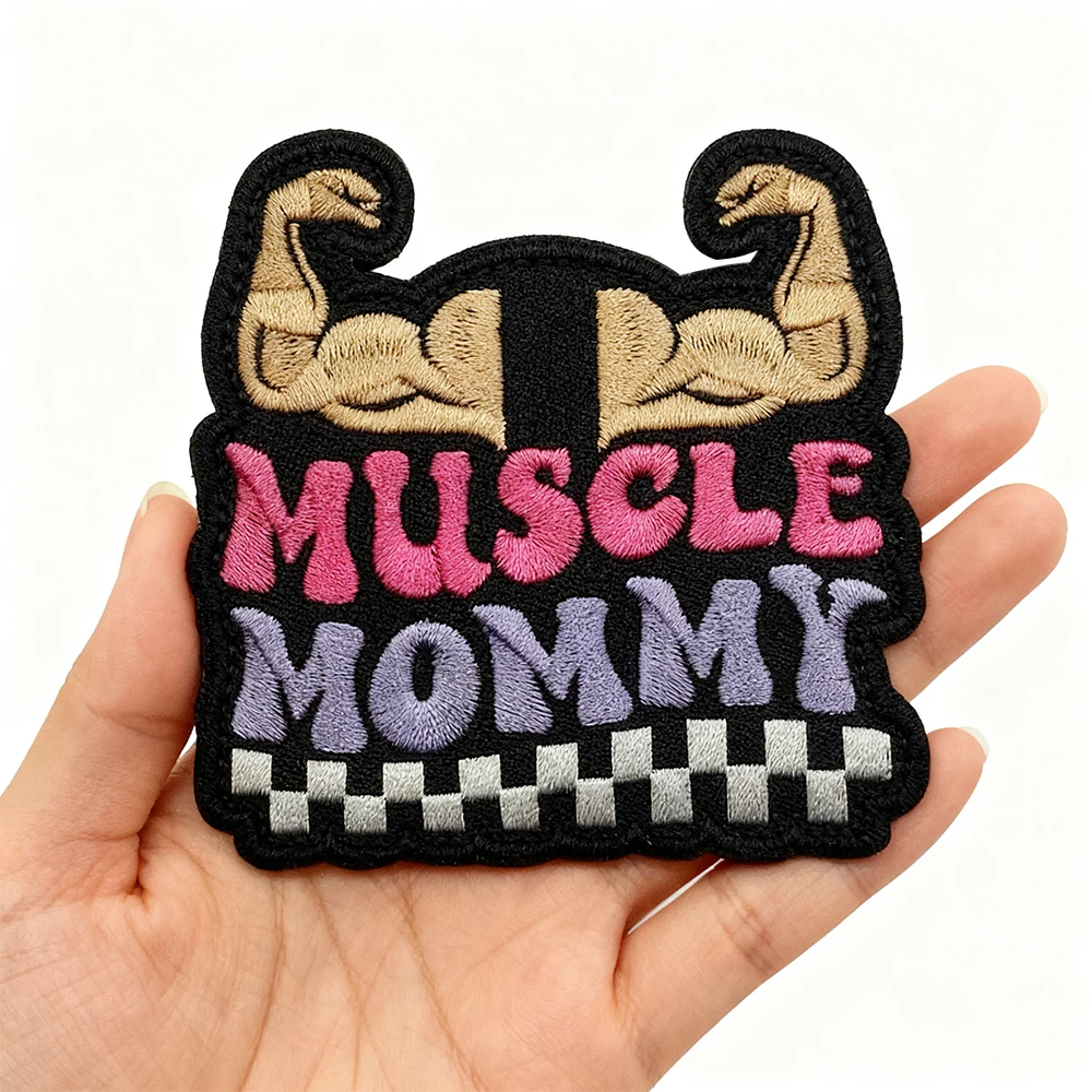 MUSCLE MOMMY 刺繍ワッペン ボディビルディング生地縫い付けアップリケ ジャケット肩用 DIYクラフト