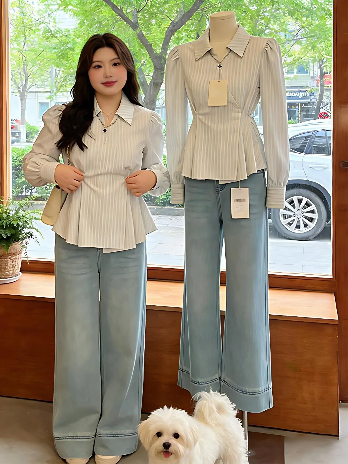 

Slimming Plaid Color Block Belted Women's Shirt Korean Style Commute Fashion Spring New Arrival Breathable Long Sleeve Top