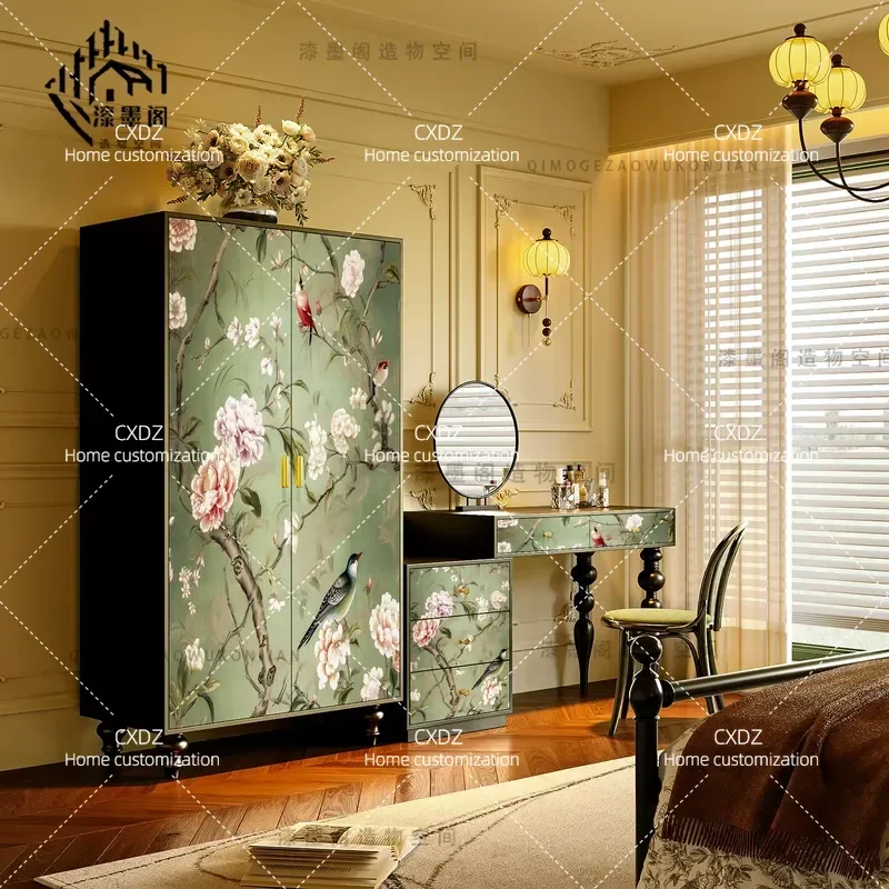 Oriental Aesthetics Branch Pattern Solid Wood Wardrobe Living Room Bedroom Dresser Porch Storage Cabinet Locker