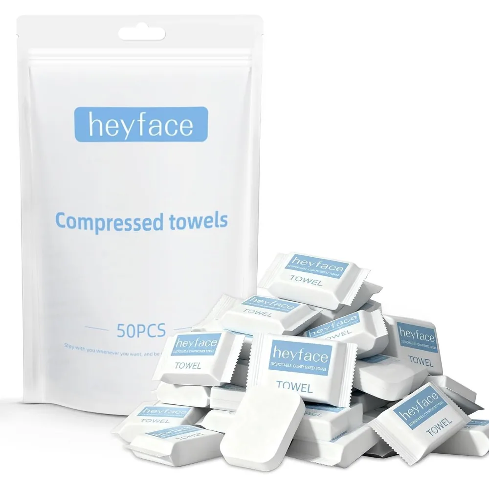

50 Compressed Towel Tablets 12x12 Inches Disposable Washcloths for Travel Camping Daily Use with Waterproof Case