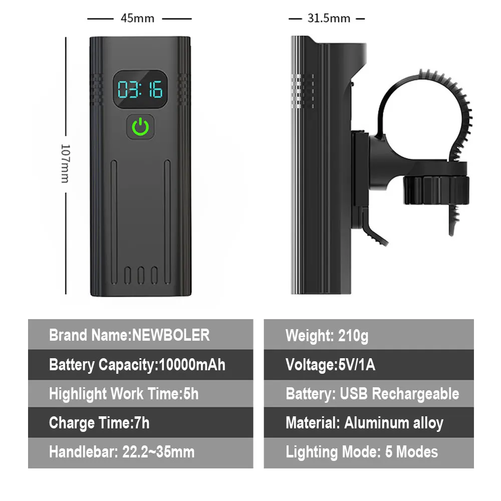 NEWBOLER 자전거 라이트 4800 루멘 USB 충전식 방수 MTB 자전거 라이트 세트 2 거치대 10000mAh 손전등 포함 자전거 액세서리