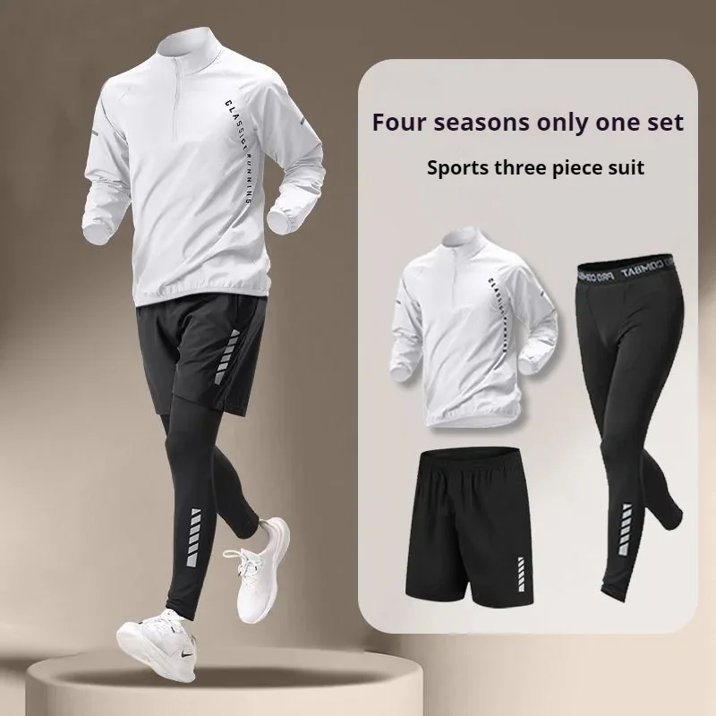 Men\'s Outdoor Ice Silk Quick Dry Fishing Clothes Set Long Sleeve Jacket Top Pants Running Bicycle Fitness Tights Sportswear Sets