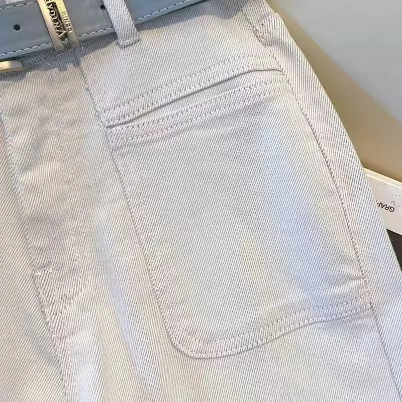 الخريف رمادي فاتح واسعة الساق الجينز المرأة عالية الخصر السراويل المستقيمة الإناث فضفاضة عادية أنيقة كل مباراة السيدات كاوبوي بنطلون