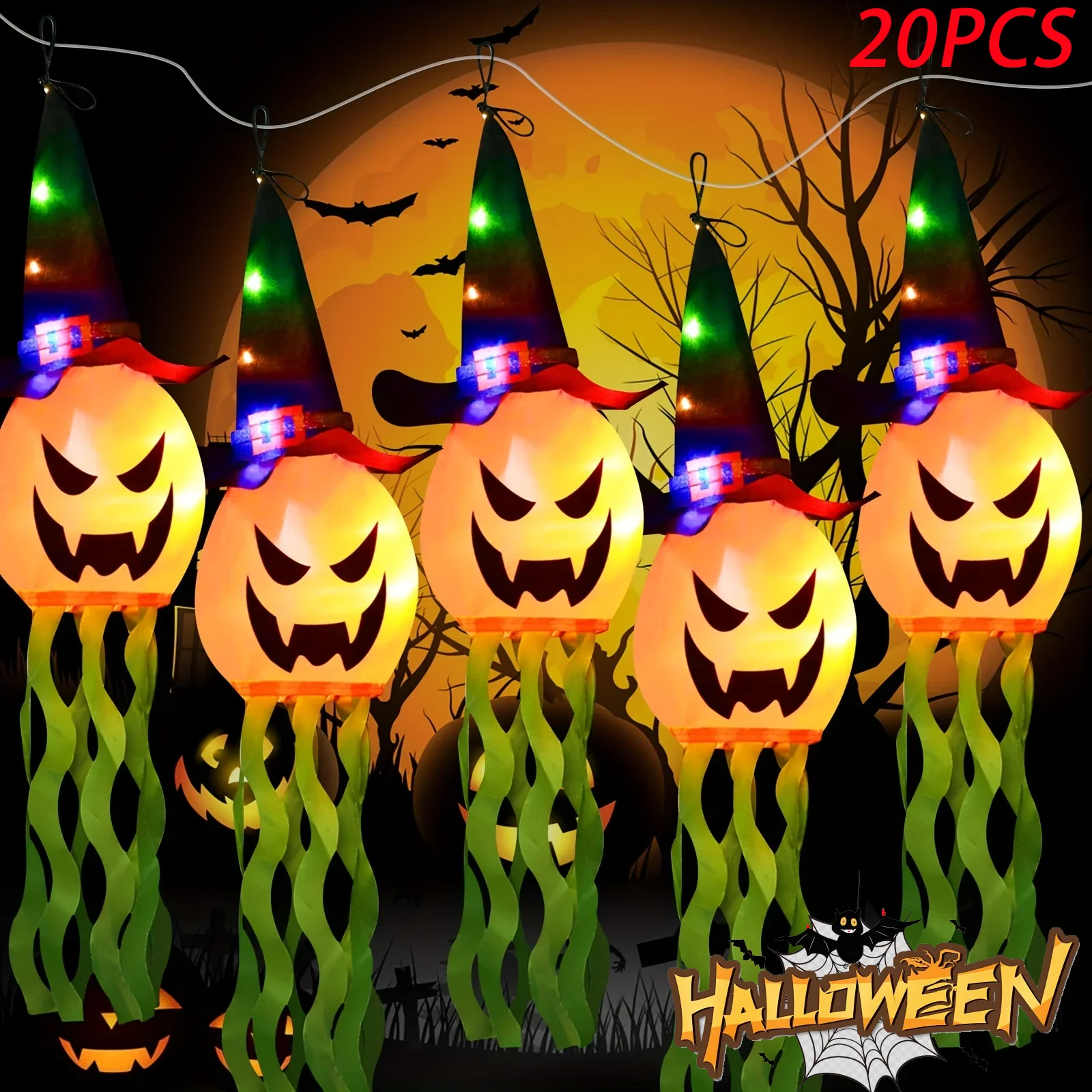

Pumpkin LED Halloween Decoration Flashing Light Gypsophila Ghost Festival Dress Up Glowing Ghost Hat Lamp Decor Hanging Lantern