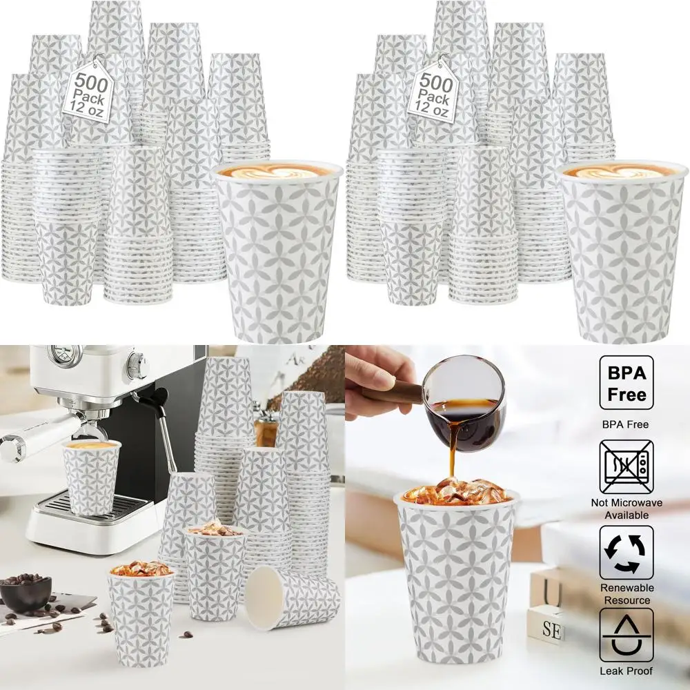 

12 oz Disposable Paper Cups, Leakproof for Cafe, Office, Party Hot Beverages