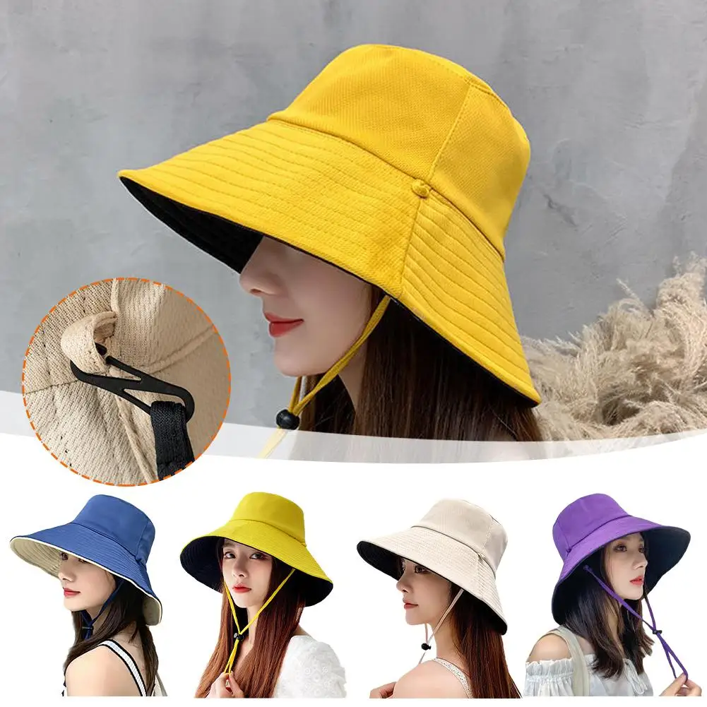 Sommer doppelseitige Sonnenhut breite Krempe Frauen Anti-UV-Schutzkappe Strand hut Eimer solide Wandern faltbare Fischer c6f3