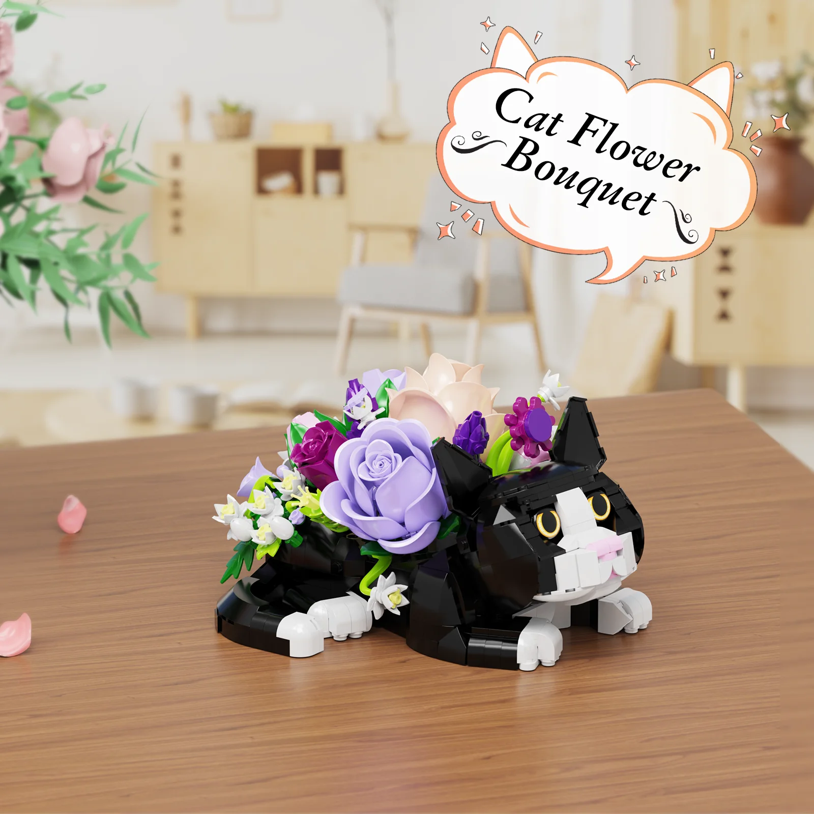 

Cat Flower Bouquet Building Blocks Set Animal Model Desktop Decoration Toys Gifts for Boys and Girls(824PCS)