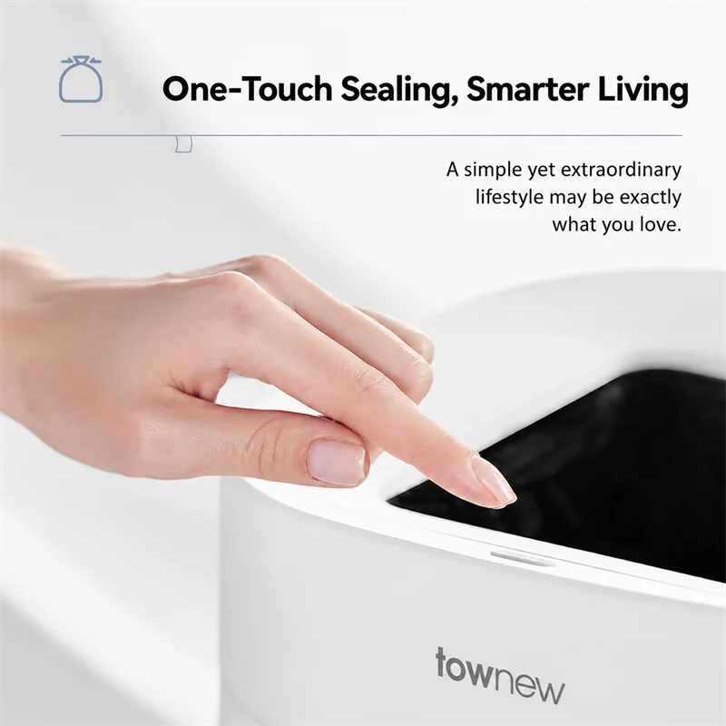 TOWNEW T Air Lite Smart Trash Can 16.6L with One-Touch Thermal Bag Sealing and Lid-Free Opening for Home Kitchen and Office Use