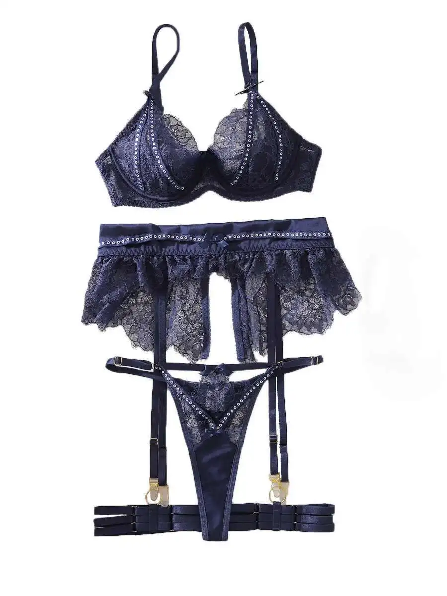 2025 Sexy Badeanzug Vier Stück Set Aushöhlen Mesh Spitze Sheer Sammeln Körper Charme Bh Set Bikinis Frauen Bikini Hohe Taille 5MJK