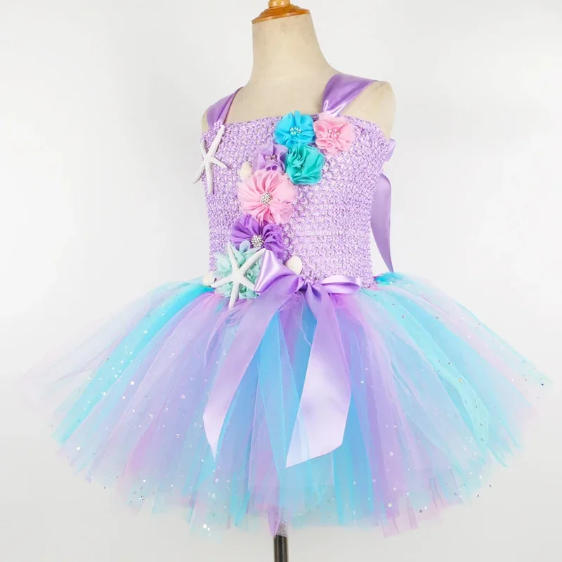 2025 nuevo vestido de princesa sirena para niñas con luz LED en el océano temático fiesta de cumpleaños vestido tutú ropa disfraz de Halloween foskeif1
