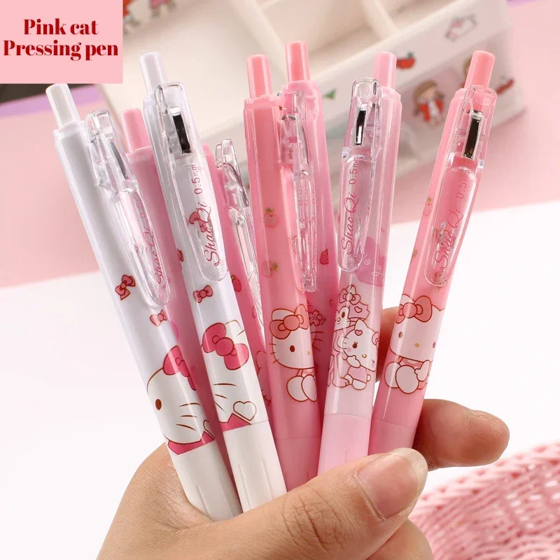 Imagem -03 - Sanrio Kawaii Gel Pen Olá Kitty Morango Cinnamoroll Kuromi Melodia Papelaria Estudante Escrever Canetas 0.5 Exame Preto 12 Pcs