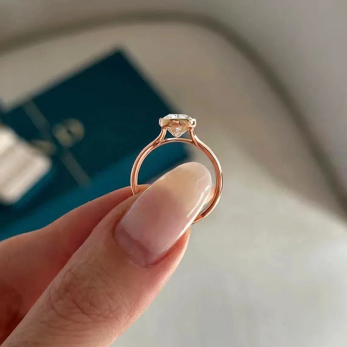 Fine Moissanite Ring 925 Silver Rectangle Lab Diamond Wedding Statement Rings For Women 14K Rose Gold Fine Jewelry