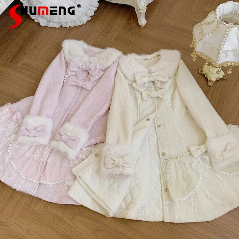 

Japanese Lolita Y2k Quilted Jackets Y2k Clothes Single-breasted Long Sleeved Woolen Overcoat Comfortable Top 2 Colors Available