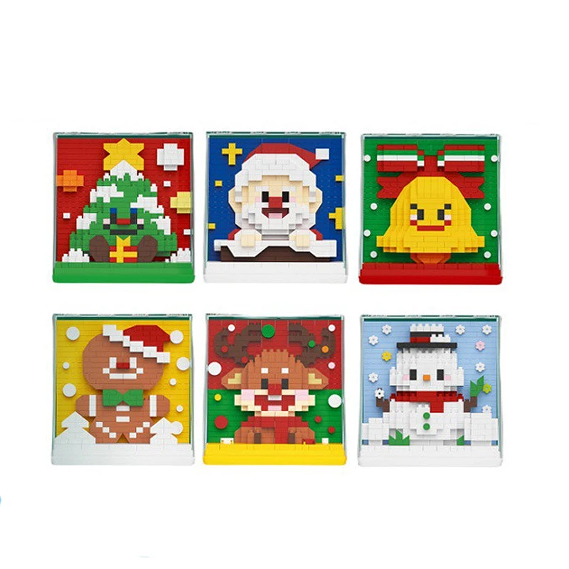 

Рождественские строительные блоки Санта-Клаус Пряничный человечек Снеговик Лось Подарок 3D Модель Сборка Мини-кирпичная фигурка Игрушки с дисплеем