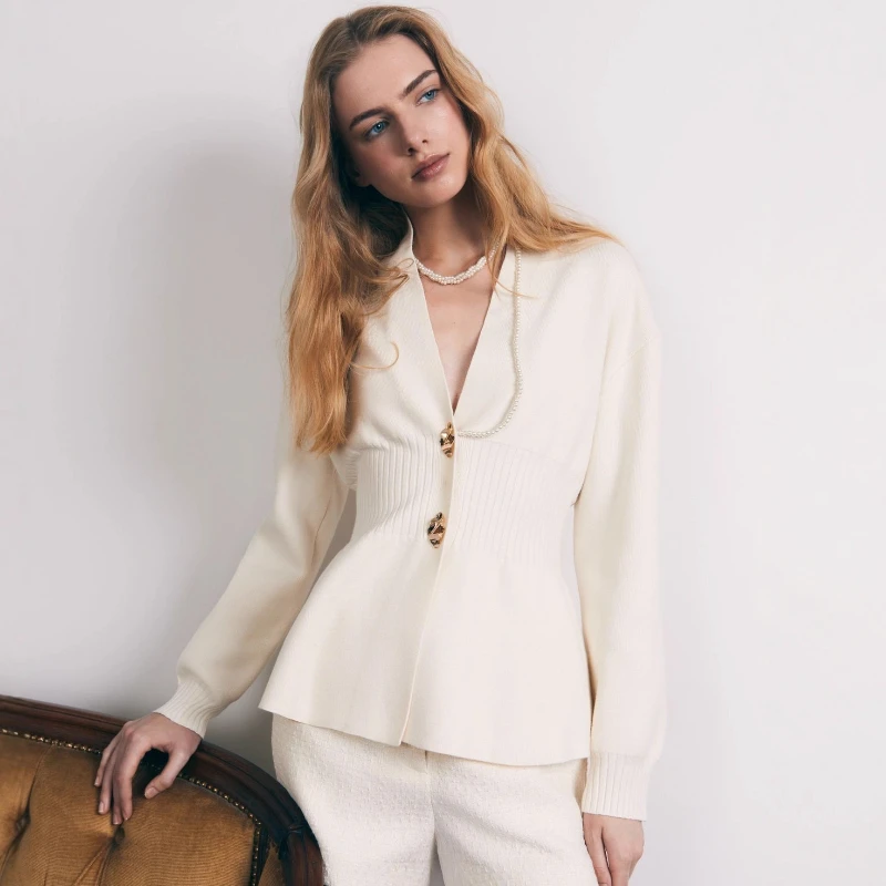 TARUXY-cárdigan de punto con botones de Metal para mujer, suéter de punto ajustado a la moda con cuello en V y mangas largas con aberturas, abrigo para mujer, novedad de otoño