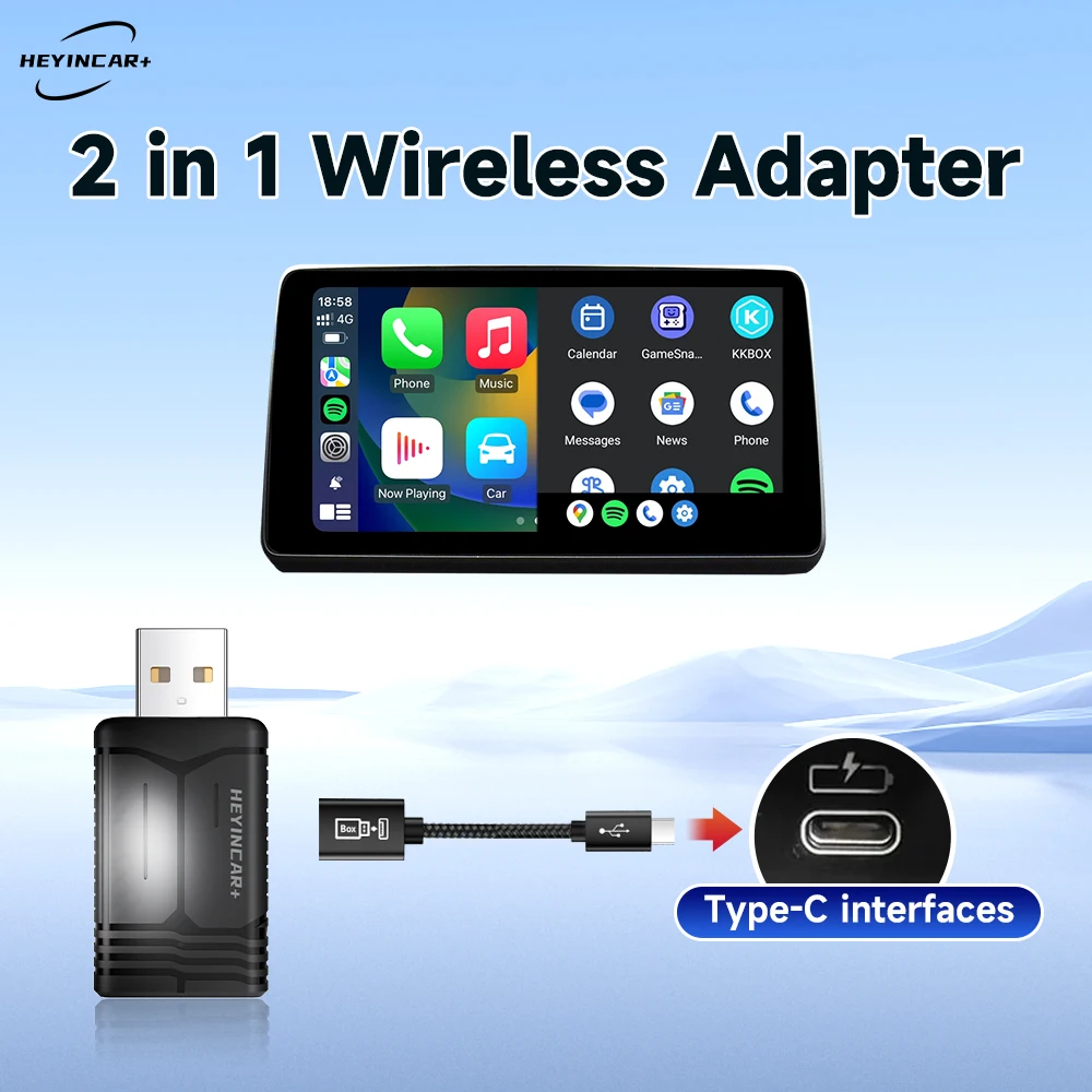 2024 HEYINCAR 2IN1 Wireless Adapter Android Auto Wireless CarPaly For Hyundai SANTA FE TUCSON ELANTRA IONIQ 5 6 KONA NEXO VENUE