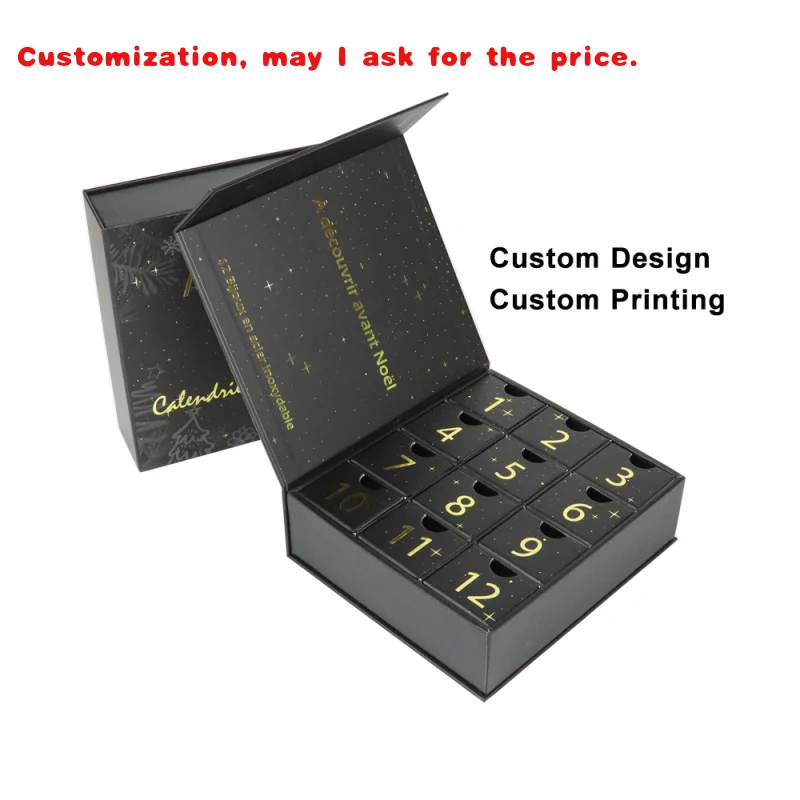 

Роскошные бумажные коробки с обратным отсчетом на заказ, магнитный органайзер для драгоценностей, ящики, губка с тиснением, адвент-календарь, пакет