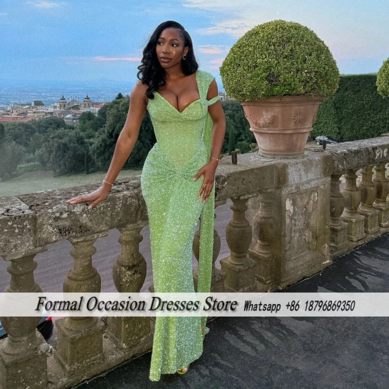 Saga verde un hombro sirena vestidos de noche con cuentas para niñas nigerianas personalizado vestido de fiesta de boda de lujo vestidos de graduación 2025
