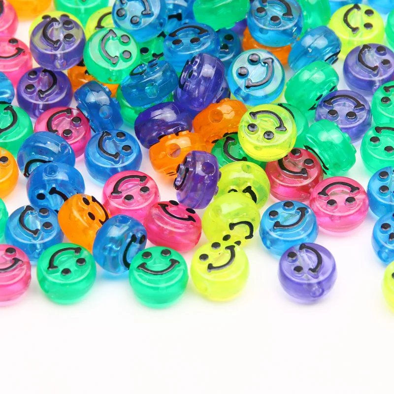 50pcs 10mm Colorful Smile Face Acrylic Beads Luminous Spacer Loose Beads For Jewelry Making Diy Bracelet Necklace Accessories view 3