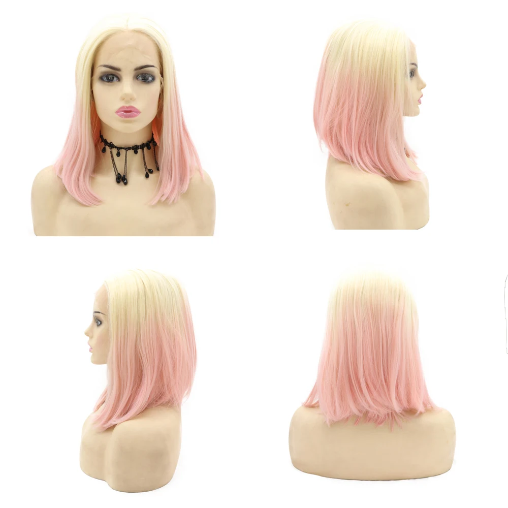 

Sylvia Synthetic Lace Front Wig 613 Ombre Pink Short Straight Hairs Middle Parting Wigs For Women Cosplay Or Daily Use