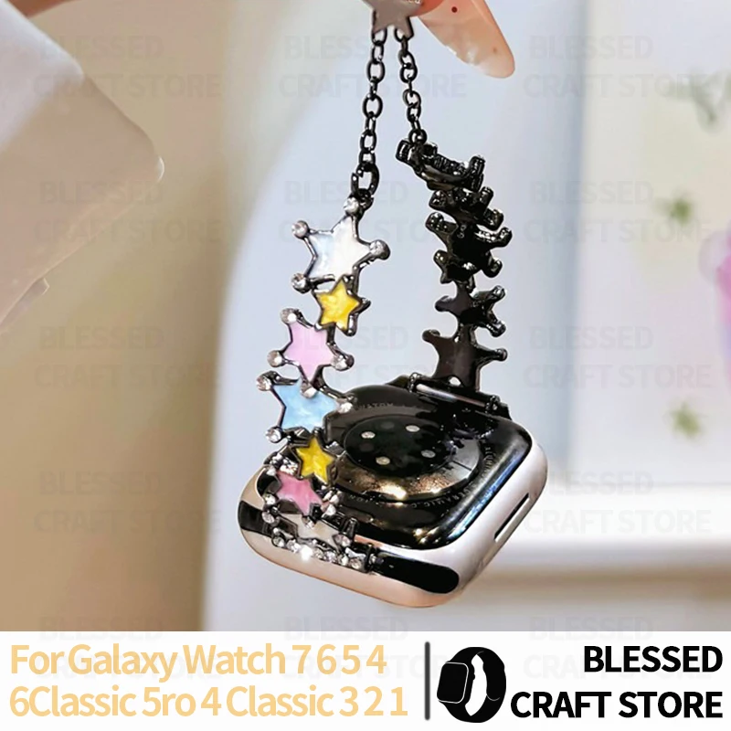 Y2K Star Bling Rhinestone Bracelet Band for Samsung Watch 7 6 5 4 FE Color Enamel Metal Watch Wrist Strap for Garmin 20 22 18mm