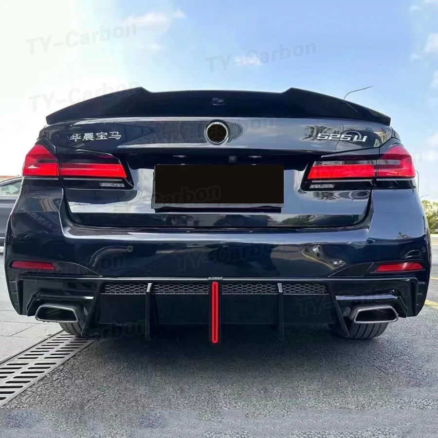 Bright Black 3PCS Rear Bumper Diffuser Lip Spoiler With Light Diffuser for BMW G30 G38 M Sport Sedan 2017-2022 520i 530i 540i