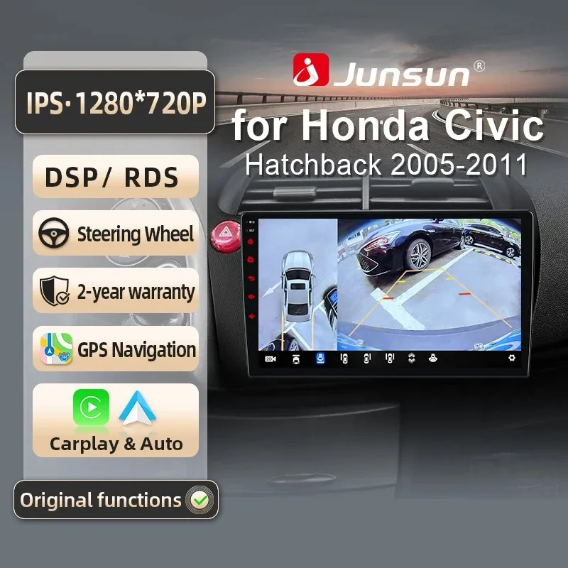 Junsun für Honda Civic Hatchback 2005-2011 9 Zoll 4GB 64GB Android 13 Autoradio GPS Navigation Carplay DSP Bluetooth FM Lenkradbedienung Unterstützung USB AUX Eingang Rückfahrkamera Bereit 1080P Video