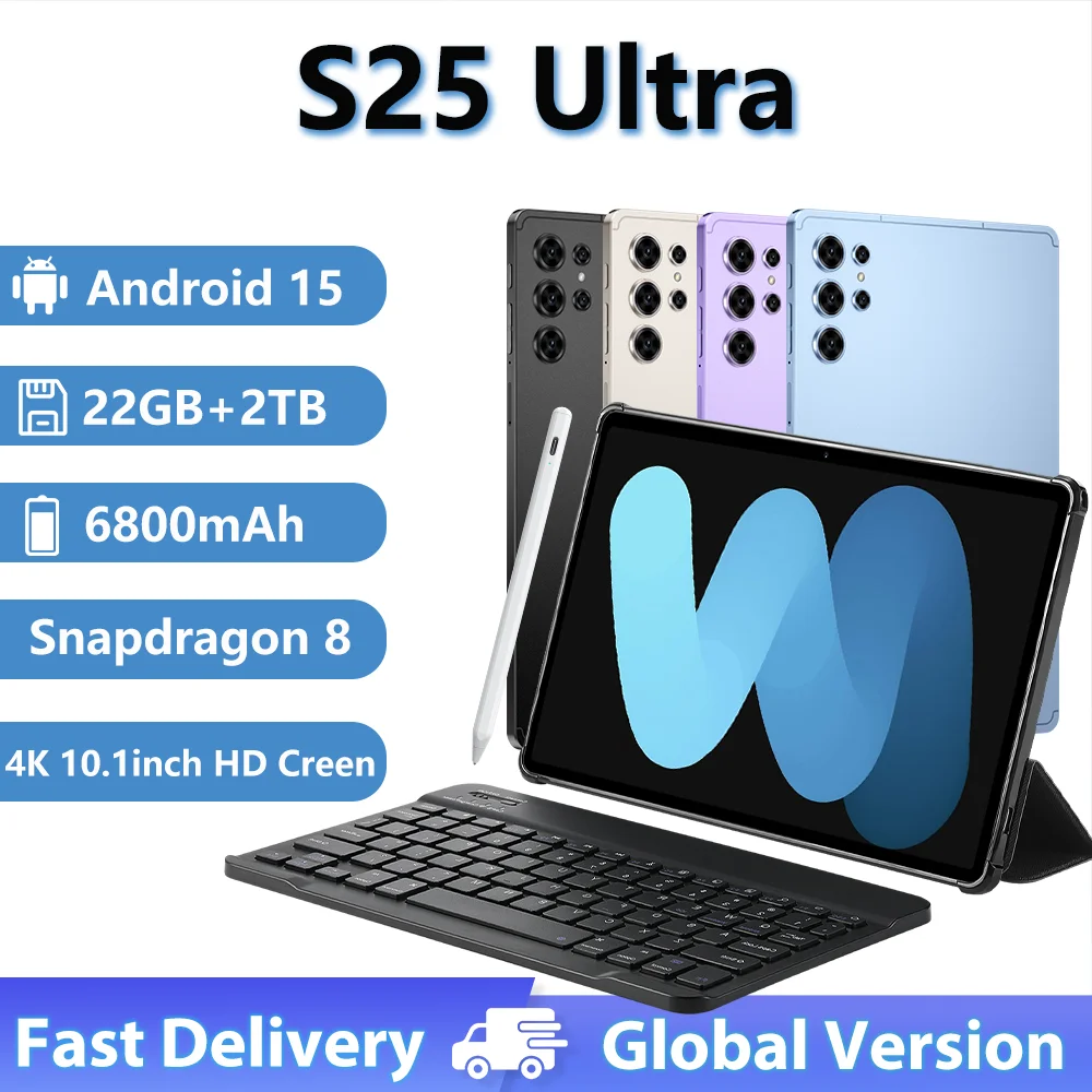 

НОВЫЙ Оригинальный планшет Pad S25 Ultra Global Edition, 10.1 дюйма, Snapdragon 8, 20000 мАч, экран, 22 ГБ+2 ТБ, 5G, две SIM-карты, Android 15