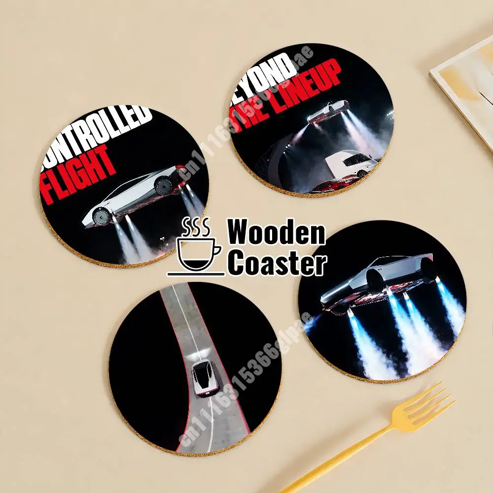 R-Roadster Electric Pilot Sports Car Wooden Cup Mat Espresso Whiskey Soda Water Coaster for Dessert Store
