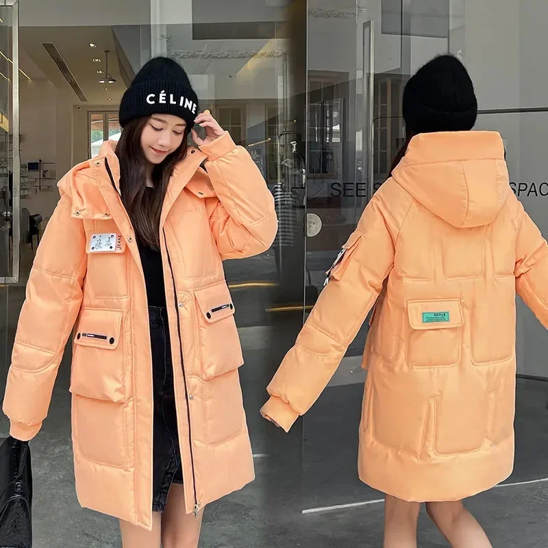 Parka longa e grossa de capuz feminino, outwear impermeável, jaqueta de algodão, casaco casual, novo, inverno, 2024, 2023