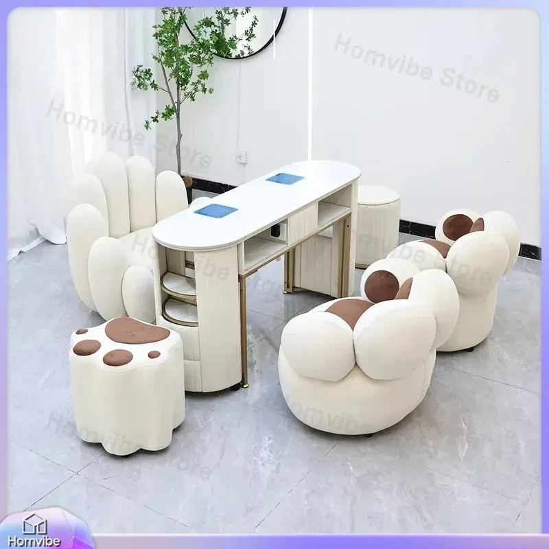 Professional Nail Table with White Marble Top for Beauty Salon Manicure Pedicure Station Dust-Free Nail Art Workstation with