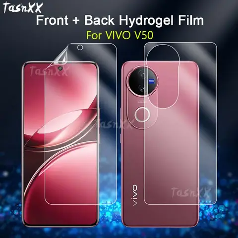 VIVO V50 / Lite 4G 5G 울트라 슬림 클리어 소프트 수리 가능 하이드로겔 필름용 2 in 1 전면/후면 스크린 보호기 - 강화 유리 없음