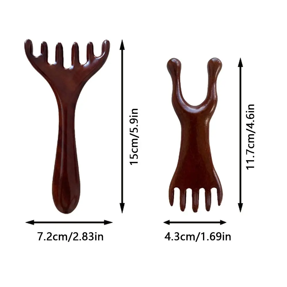 Handleless Chinese Meridian Massage Comb, Acupuntura Head Comb, Circulação sanguínea, couro cabeludo de sândalo, cinco dentes, 1pc