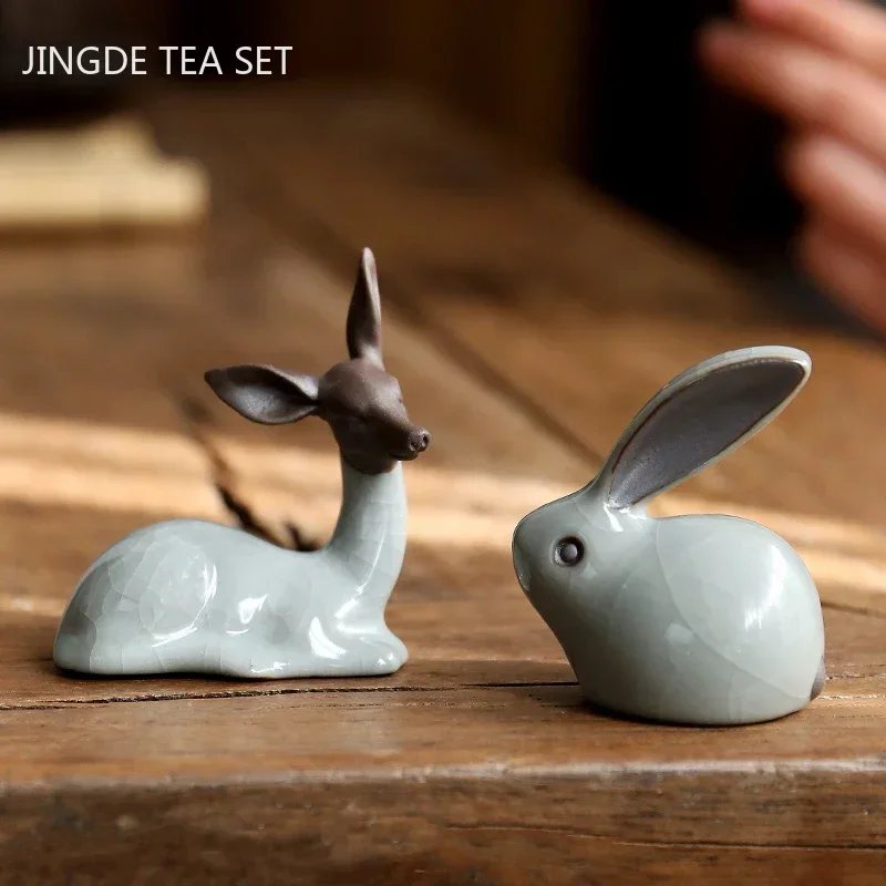 Creativity Ceramics Tea Pet Rabbit Cow Model Statue Ornaments Animal Tea Figurine Chinese Tea Decoration Accessories Crafts