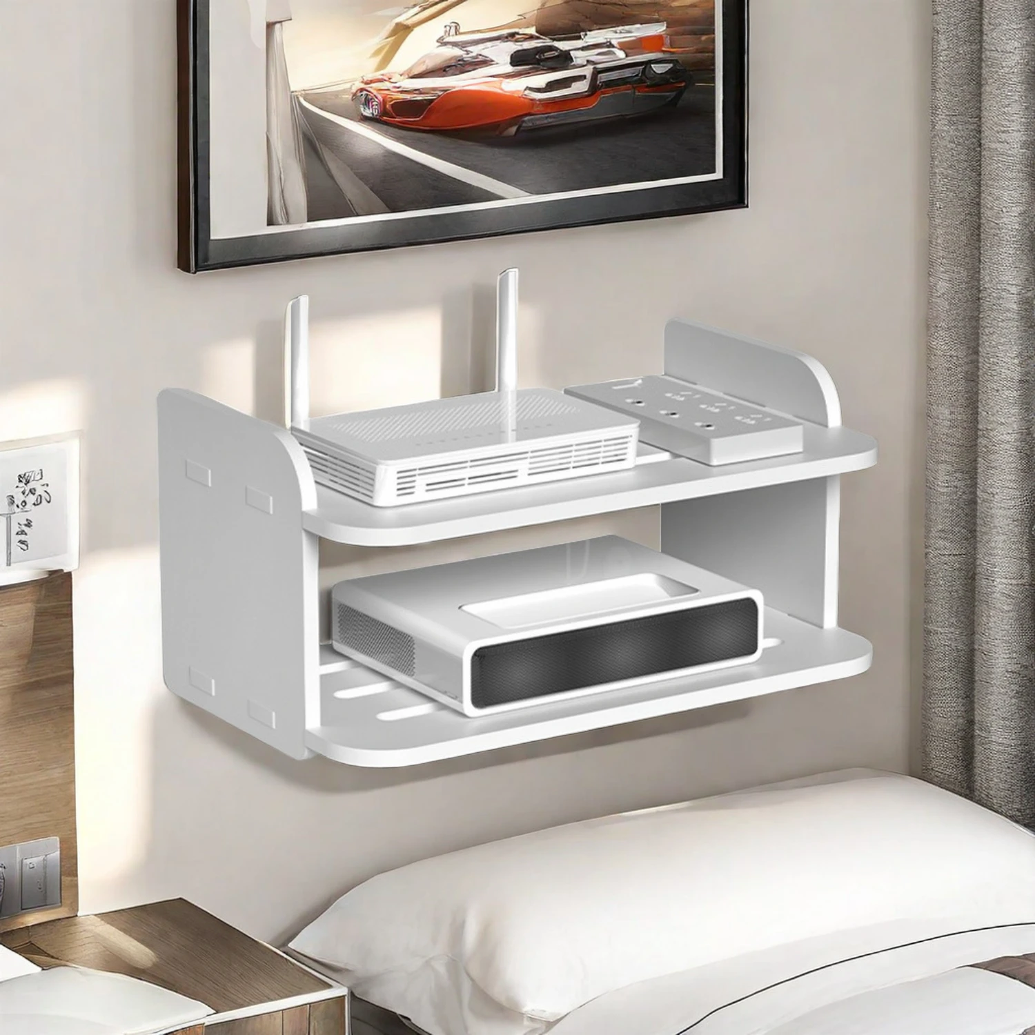 

Rack Punch-Free Living Room TV Set-Top Box Rack Routing Box Wall-Mounted Decorative Partition Bedroom Wifi Control Box Shelf