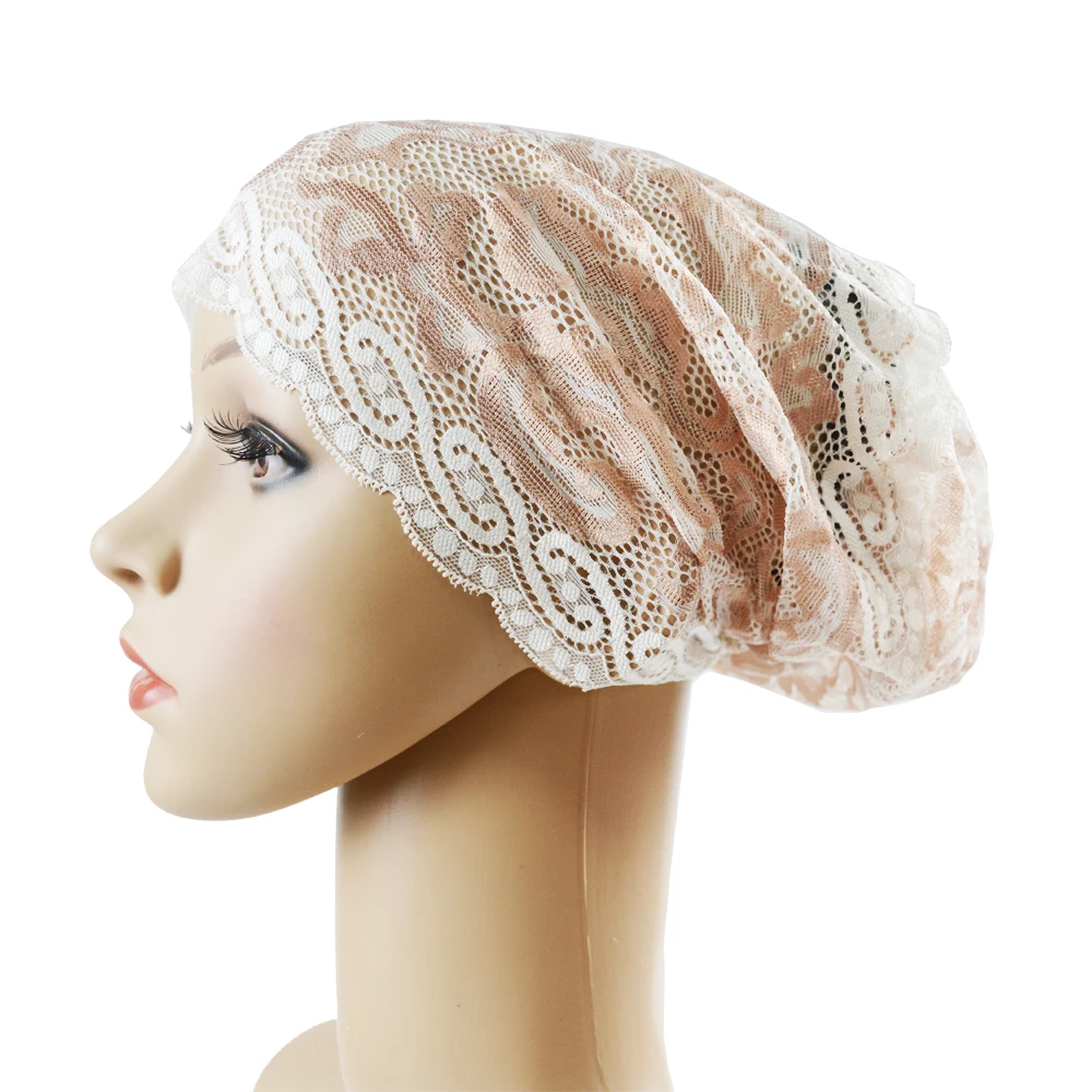 

Lace Bonnet Tube Inner Cap Muslim Flower Ninja Headscarf Islam Headwear Arab Underscarf Beanie Indian Hat Women Skullies Turban
