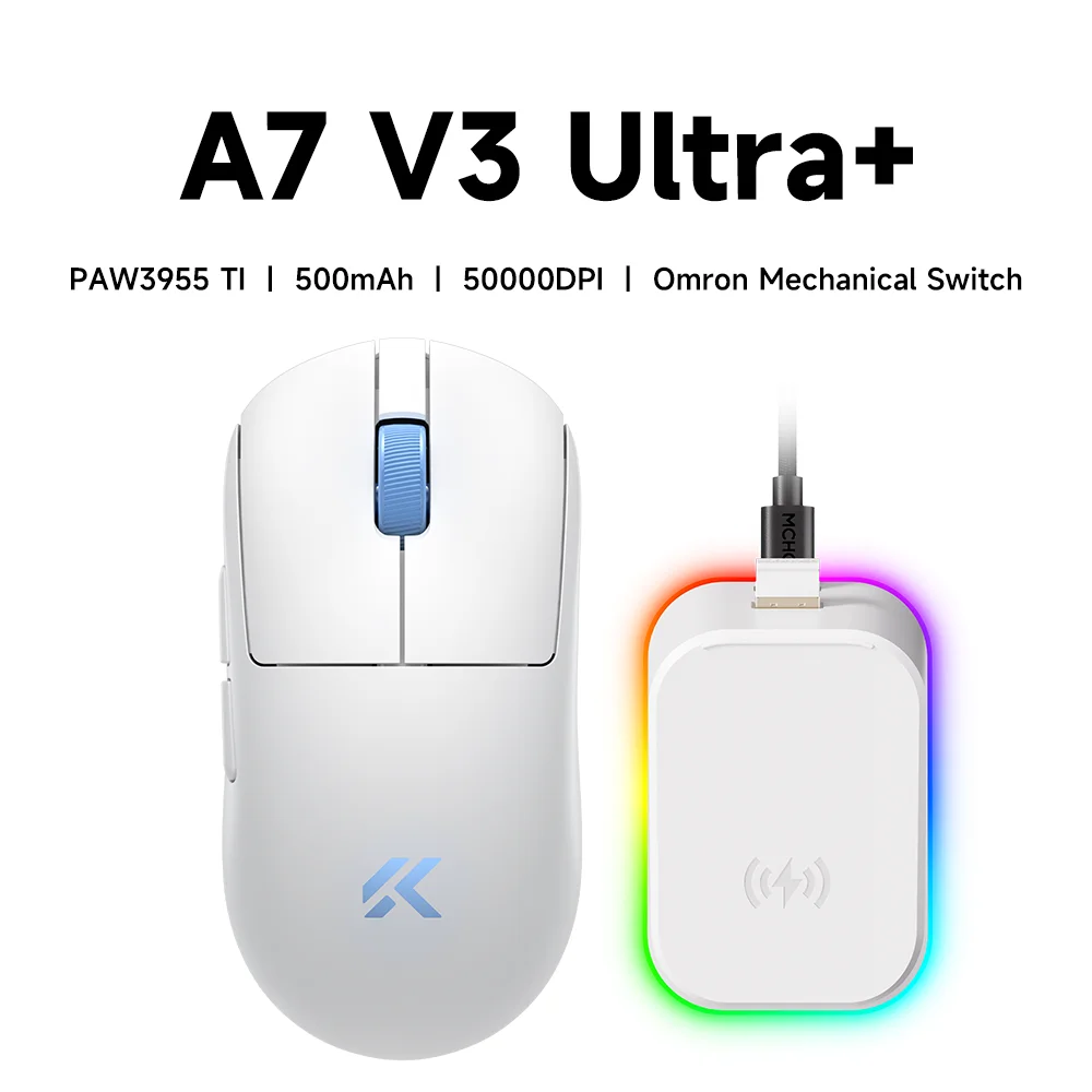 MCHOSE A7 V3 Lichtgewicht draadloze gamingmuis met dubbele 8.000Hz polling rate PAW3955 TI Gaming Esports kantoormuis