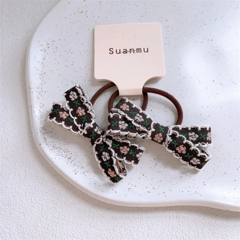 

Plaid Embroidery Bow Hair Clips for Girls Leather Star Hair Ties Side Bangs Baby Clips Elastic Ponytail Holders Hair Accessories