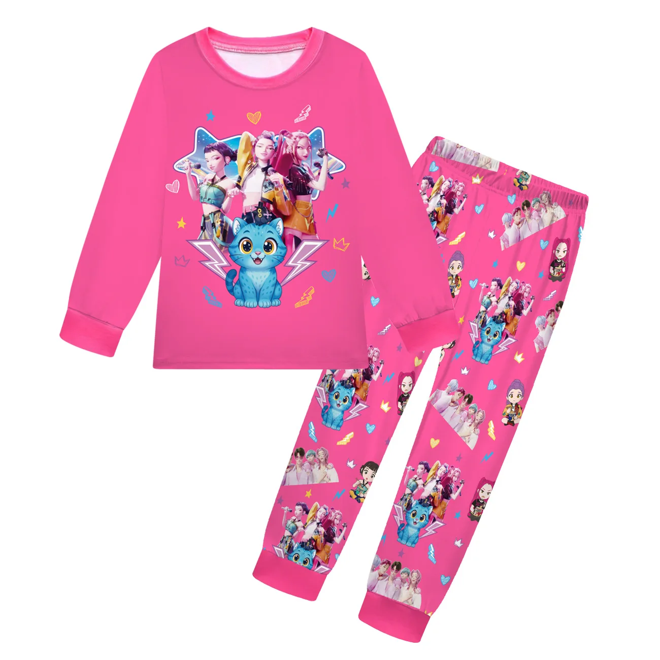 

Kpop Demon Hunters Детский пижамный комплект одежды Ночные рубашки для мальчиков с героями мультфильмов Zoey Mira Rumi Футболка с длинными рукавами для девочек + брюки Комплект из 2 предметов