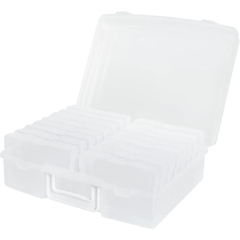 Portable 4x6 Photo Organizer with 16 Cases, Transparent Storage, Handle for Easy Transport