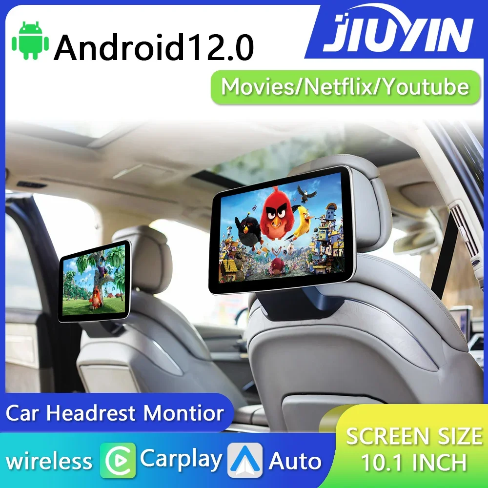 

JIUYIN 10.1inch IPS Headrest Monitor Display Android Touch Screen For Car Rear Seat Player CarPlay WiFi Video Music FM Bluetooth